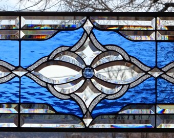 Stained Glass Transom  Window HANGING  29 1/2 X 13  including hooks