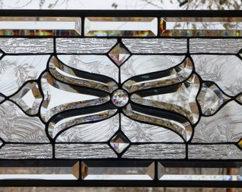 Stained Glass Transom Window Hanging  33 X 12 1/2  including hooks