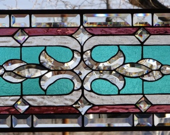 Stained Glass Transom HANGING PANEL 28 13 1/4 incl hooks