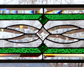 Stained Glass Transom  Window HANGING  28 X 9 including hooks