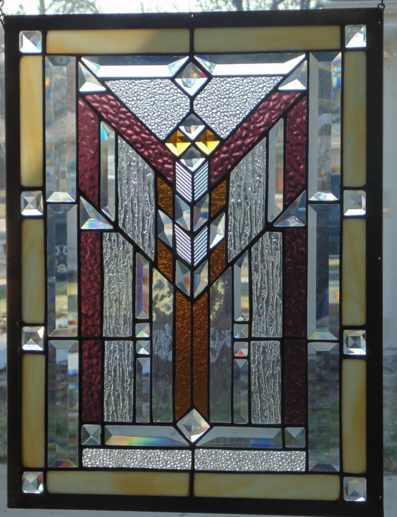Stained Glass Window Hanging 22 X 17 3/4 Brass frame edging Etsy