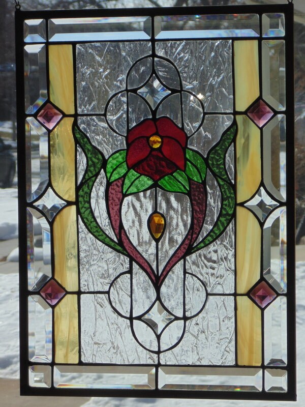 Stained Glass Window Hanging 22 X 15 3/4 Brass Frame Etsy Nederland