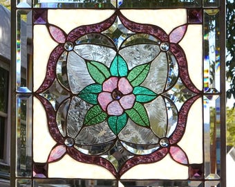 Beautiful Stained Glass Window Hanging 17 3/4 X 18 Including