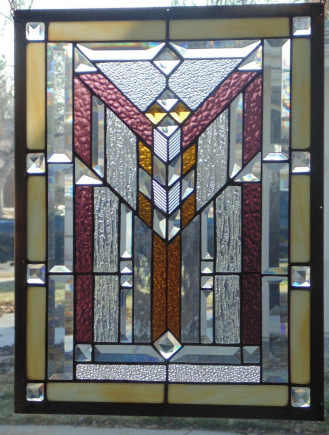 Stained Glass Window Hanging 22 X 17 3/4 Brass frame edging Etsy