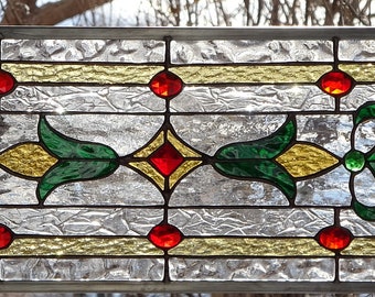 Stained Glass Transom  Window HANGING 30 1/8 X 11 1/8  including hooks