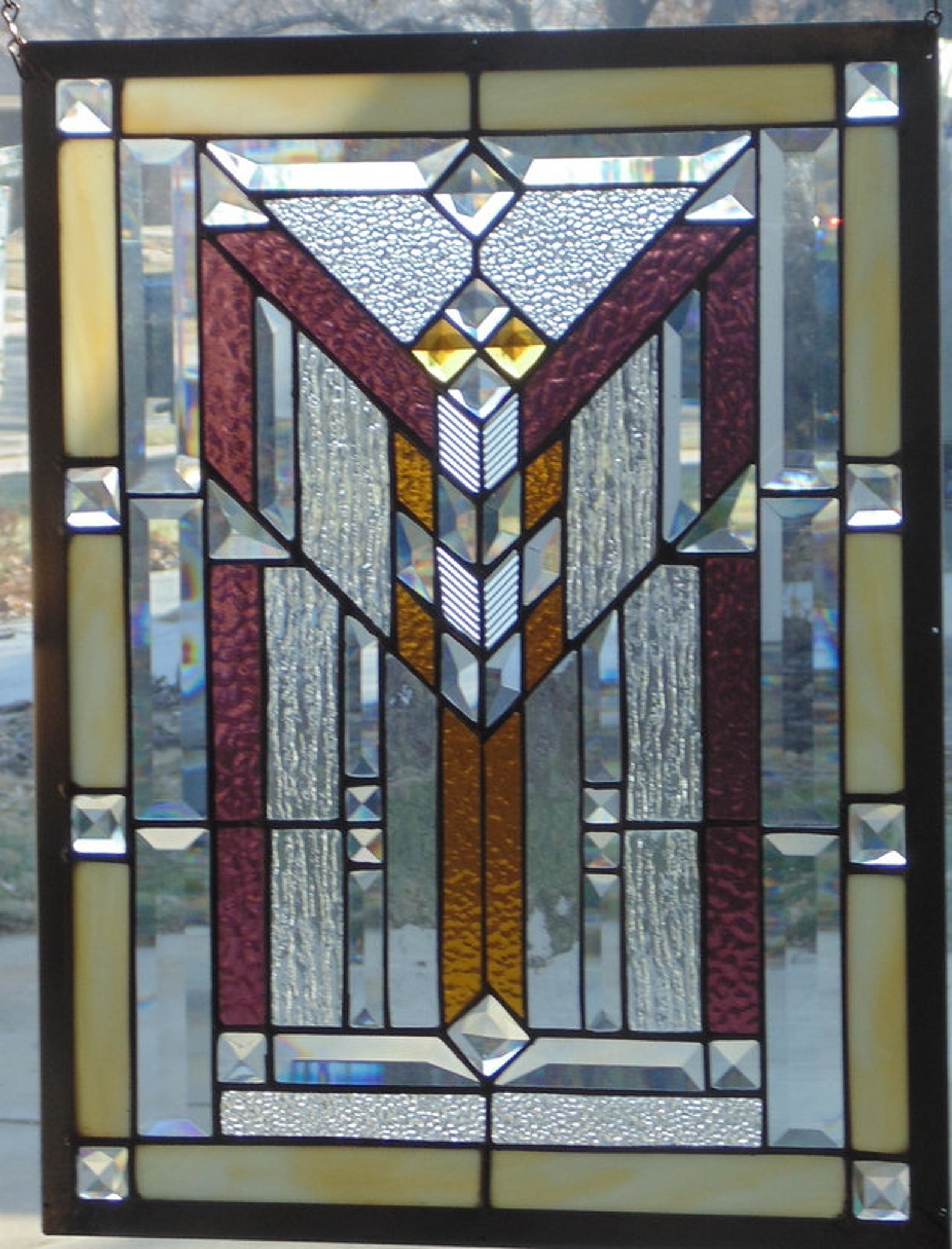 Stained Glass Window Hanging 22 X 17 3/4 Brass frame edging Etsy
