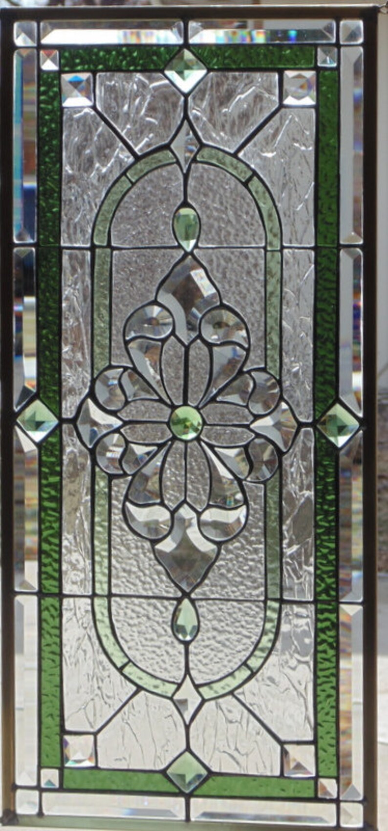 Stained Glass Window Hanging 29 X 13 3/4 Brass Frame Etsy