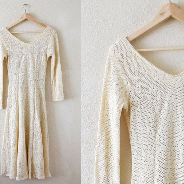 vintage 1970s ivory lace maxi dress gown
