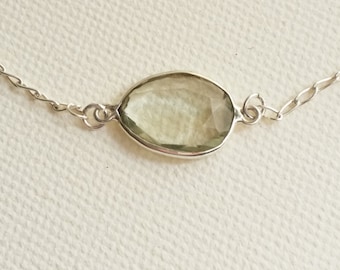 Lemon Yellow Quarz Silver Chain Necklace. Gem stone Quartz framed in silver. Handmade jewellery
