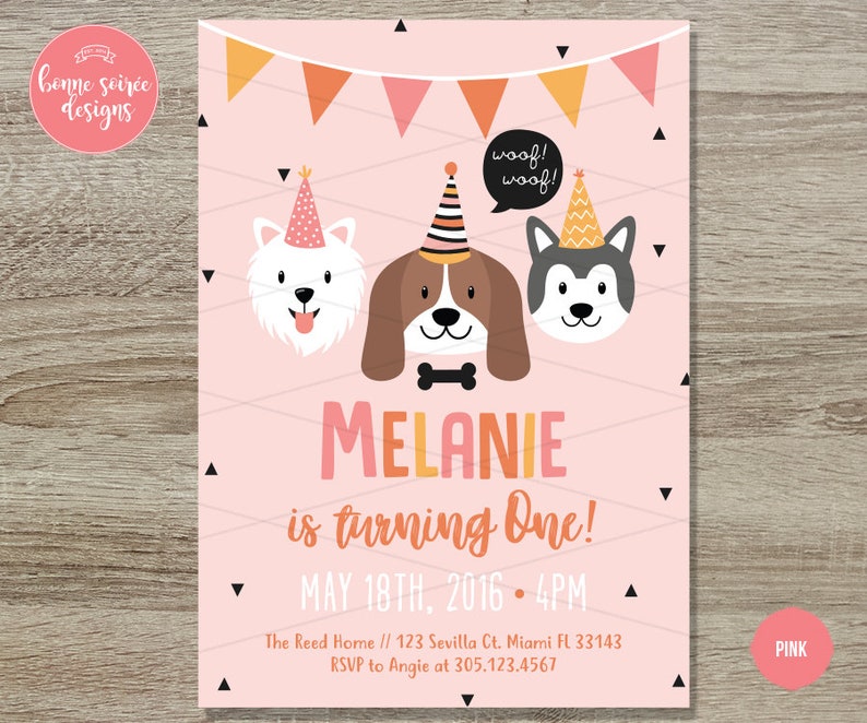 Doggy Birthday Invitation Printable 5x7 Hipster Dog Birthday Invite Boys Dog First Birthday Girls Dog Theme First Birthday Invitation