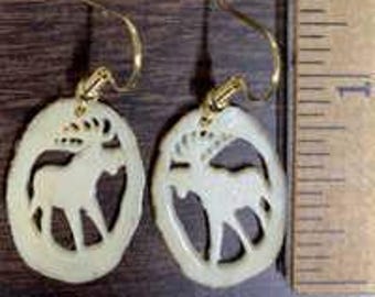 Carved Moose on Antler Earrings
