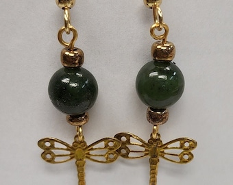 Jade Earrings w/Dragonfly