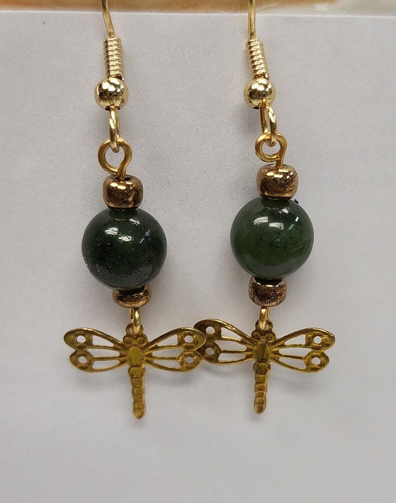 Jade Earrings w/Dragonfly image 1