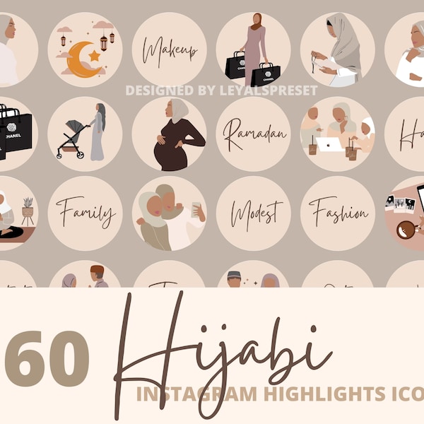 160 Muslim Girl Instagram Story Highlights, Trendy Hijabi Fashion Illustration, Islam IG Stories Icons, Instagram Cover Social Media Icon