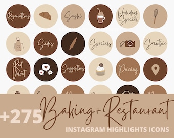 275+ Bakkerij Restaurant Sap Koffie Sushi Instagram Verhaal Hoogtepunten Coverpictogrammen, Neutraal Taart- en Restaurantbarpictogram Instagram Hoogtepunten