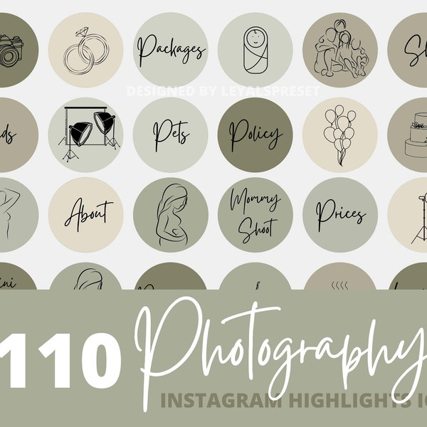 110+ Photography Instagram Story Highlight Cover Icons, Hand-drawn and calligraphy covers, Minimal Sage Green icon for Instagram Highlights