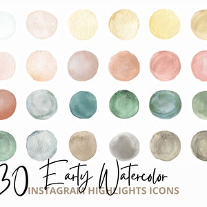 30 Boho Earthy Tones Watercolor Instagram Highlight Covers, Neutral Aesthetic Story Covers for Instagram, earth organic Instagram Story Icon