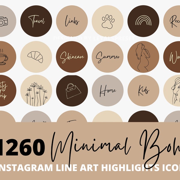 1260+ Minimal Boho Line Art Instagram Highlight Covers, Minimalist Lifestyle Highlights, Coffee Aesthetic IG Story Highlight Icon Pack