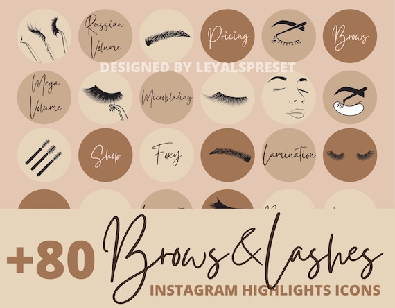 80+ Beauty Salon Instagram Story Highlight Icons, Neutral IG stories covers, Lashes and Brows IG highlights, Lash Brow microblading icon