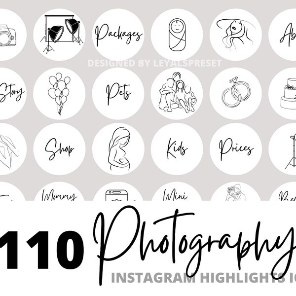 110+ Instagram stories highlight covers for photographers, minimal clean cute white hand drawn icons, hand written photography highlights