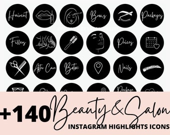 140+ Beauty Salon und Spa Instagram Story Highlight Icons, Neutral Black IG Stories Cover, IG Highlights umrissenes Hair Stylist Icon