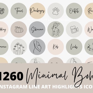 1260+ Minimal Boho Line Art Instagram Highlight Covers, Minimalist Lifestyle Highlights, Neutral Aesthetic IG Story Highlight Icon Pack