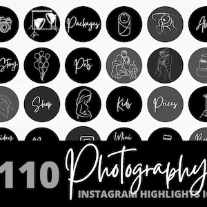 110+ Instagram-verhalen markeren covers voor fotografen, minimale schone schattige zwarte handgetekende pictogrammen, handgeschreven fotografie-hoogtepunten