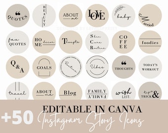 Más de 50 aspectos destacados de Instagram editables, icono minimalista de resaltado de Instagram de Canva, portada simple de resaltado de Instagram, historia estética de IG