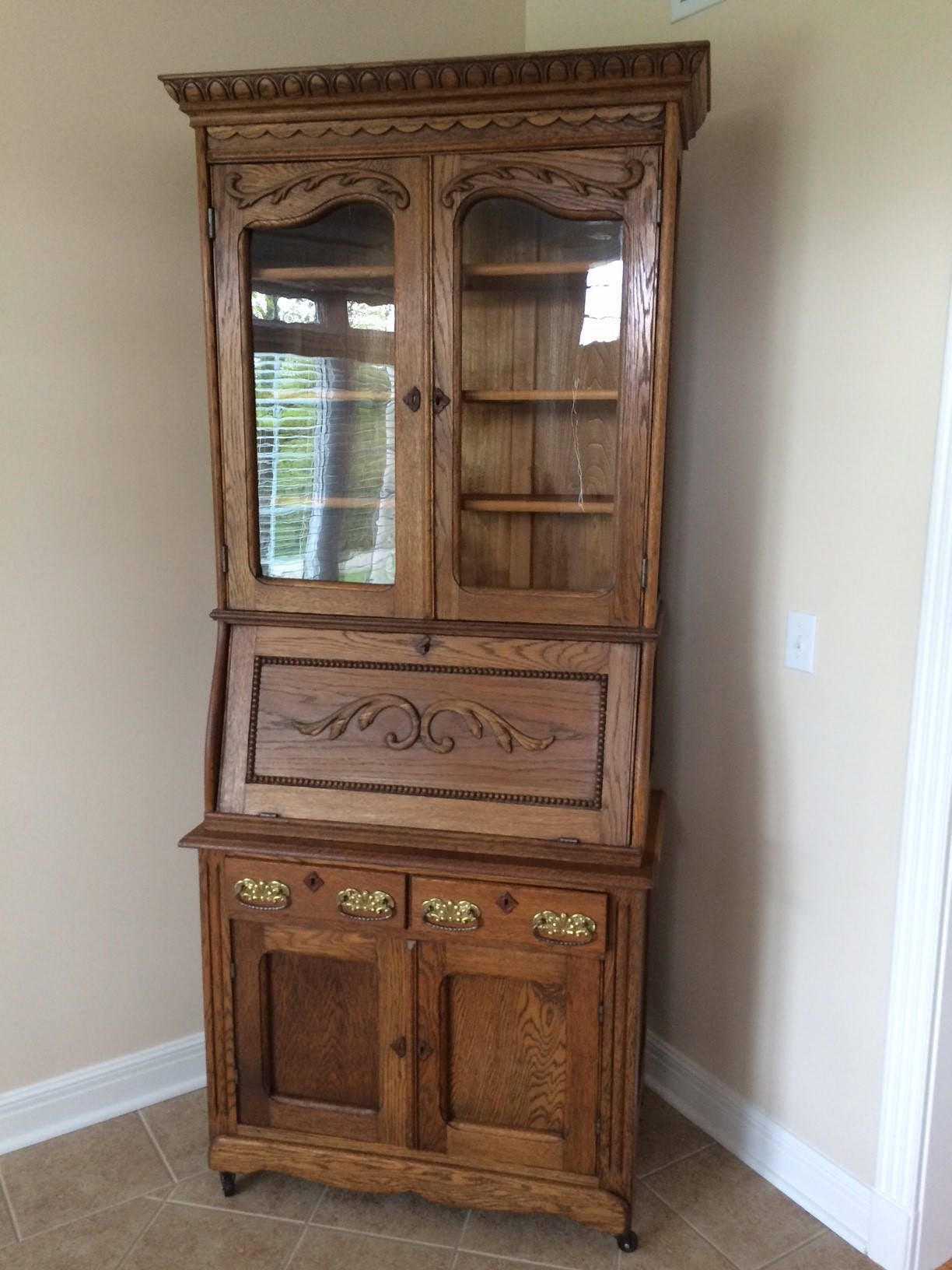 Antique Oak Wood Victorian Secretary Desk Etsy