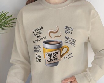 Fuel for Office Survival Crewneck Sweatshirt | office meme, work from home
