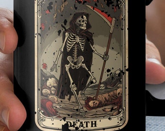 Unique Gothic Death Tarot Card Mug, Mystical Grim Reaper Coffee Cup, Occult Skeleton Gift, Halloween Novelty Mug, Dark Art Lover Gift