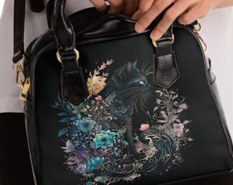Gothic Black Cat-handtas: PU-leren schoudertas in donkere occulte stijl