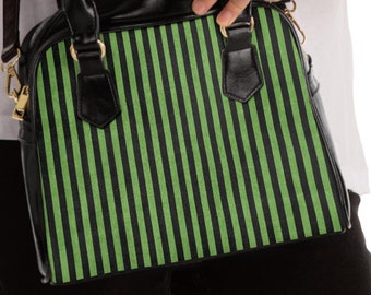 Gestreifte Handtasche: Grüne & schwarze Schultertasche aus PU-Leder