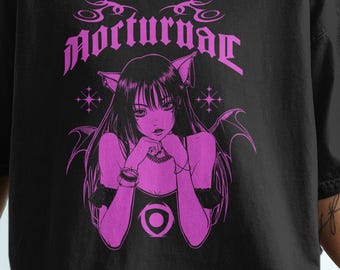 Maglietta gotica con ragazza pipistrello e anime: maglietta grafica con vampiro kawaii