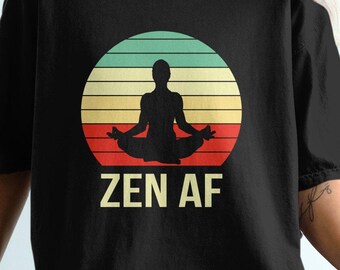 Zen AF Yoga T-Shirt: Retro Sunset Meditation Graphic