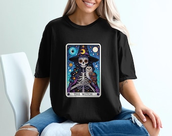 Witch Skeleton Tarot Card T-Shirt: Gothic Witchy Tee