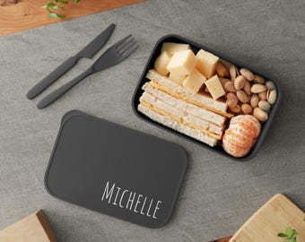 Personalized Name Bento Box | PLA Lunch Container with Band & Utensils