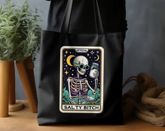 Bolsa de tela con diseño de cartas del tarot de esqueleto, estilo gótico, reutilizable, de lona de algodón.
