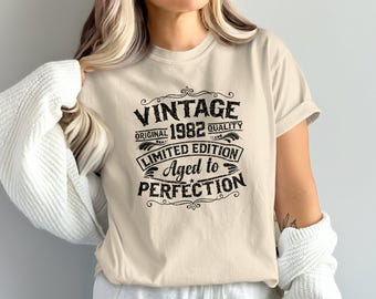 Vintage 1982 Limited Edition T-shirt - Åldrad till perfektion, födelsedagspresent