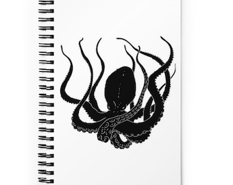Schwarzes Oktopus Notizbuch | Journal Geschenke | Geschenke für Oktopi Liebhaber | Spirale Notizbücher