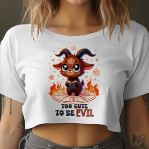 Cute Goat T-shirt, Funny Evil Goat Tank Top, Adorable Goat Graphic Tee, Too Cute To Be Evil T-shirt, Novelty Animal Shirt