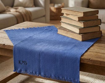 Embroidered Initials Cotton Waffle Throw