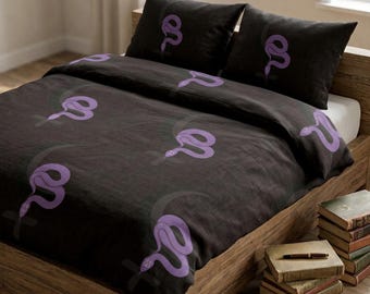Lilith Sigil Pattern Cotton Bed Set | Repeating Serpent Duvet Cover
