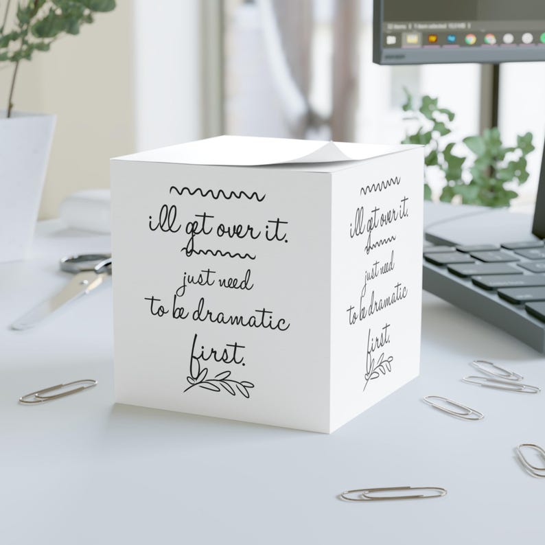 Dramatic Note Cube, Fun Desk Accessory, Motivational Office Decor, Gift for Writers, Quirky Stationery image 1