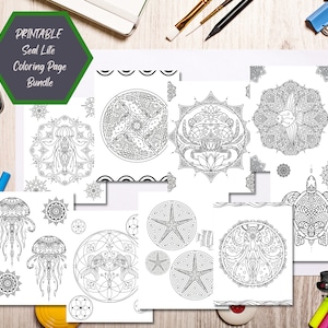 Sea Life Coloring Page Bundle, Adult Coloring Pages, Downloadable Coloring Pages, Printable Coloring Pages