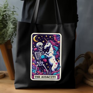 Whimsical Skeleton Unicorn Tote Bag, Surreal Fantasy Art Tote, Unique Gift for Nature Lovers, Cute and Quirky Accessory for Daily Use