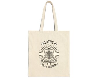 Breathe In Scream Internally Skeleton Tote | Halloween Humor, Gothic Canvas
