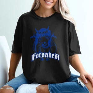 Gothic Anime Girl T-Shirt, Blue and White Graphic Tee, Unique Gothic Apparel, Alternative Fashion T-Shirt, Kawaii Streetwear