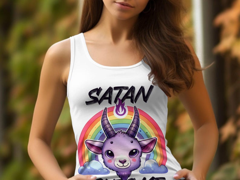 Cute Satan Loves Me Rainbow Goat Design, Fun Graphic Tee or Tank Top ...