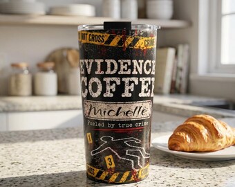 True Crime Evidence Coffee Tumbler 20oz | Crime Scene, Blood Spatter Design